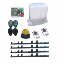 Motorisation portail coulissant Slidegate PRO (1 moteur, 1 centrale, 2 télécommandes, 1 clignotant LED, 1 jeu de cellules, 1 batterie de secours, 4ml de crémaillère, plaque de fixation)