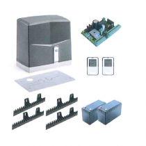 Motorisation portail coulissant Slidegate HOME (1 moteur, 1 centrale, 2 télécommandes, 1 clignotant LED, 1 jeu de cellules, 1 batterie de secours, 4ml de crémaillère, plaque de fixation)