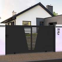 Portail coulissant droit décor ajouré en ALU gris anthracite