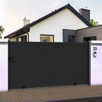 Portail coulissant droit avec décor en ALU gris anthracite