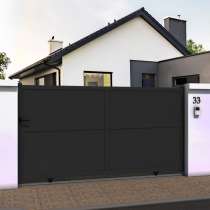 Portail coulissant droit plein avec traverse en ALU gris anthracite
