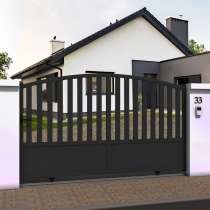 Portail coulissant courbe ajouré en ALU gris anthracite