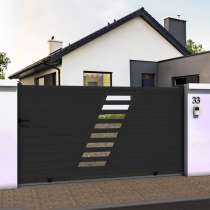 Portail coulissant droit avec décor ajouré en ALU gris anthracite