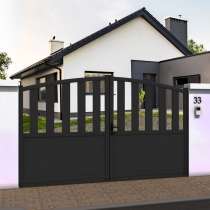 Portail battant courbe ajouré en ALU gris anthracite