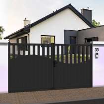 Portail battant droit décor ondulé ajouré en ALU gris anthracite