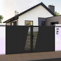 Portail battant droit avec décor ajouré en ALU gris anthracite