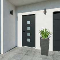 Entrée avec porte RAL 7016 vitrage sablé carré