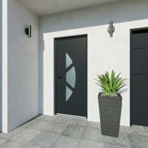 Entrée avec porte gris vitrage sablé demi lune