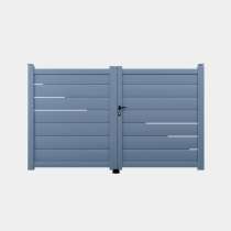 Portail battant Aluminium sur mesure bleu lames horizontales décor