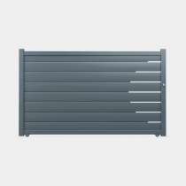 Portail coulissant Aluminium sur mesure gris lames horizontales et profil décor
