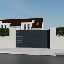 Portail coulissant Aluminium sur mesure lames horizontales et profil décor anthracite