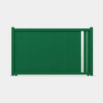 Portail coulissant Aluminium sur mesure vert plein + profil décor