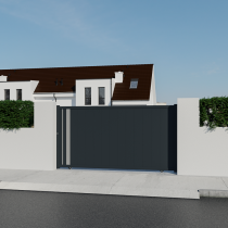 Portail coulissant Aluminium sur mesure plein + profil décor anthracite