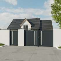Portillon ALU sur mesure lames verticales décor RAL7016 avec portail battant assorti
