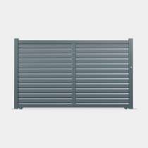 Portail coulissant Aluminium sur mesure gris lames ventilées horizontales