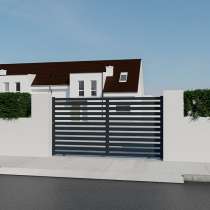 Portail coulissant Aluminium sur mesure vert lames horizontales gris anthracite