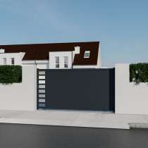 Portail coulissant Aluminium sur mesure gris anthracite lames pleines et lames ajourées