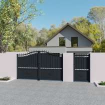 Portail battant Aluminium sur mesure courbe tôle et barreaux anthracite avec son portillon