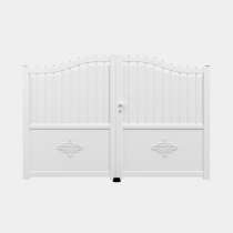 Portail battant Aluminium sur mesure courbe blanc tôle et barreaux