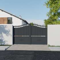 Portail coulissant Aluminium courbe sur mesure avec tôle et barreaux anthracite