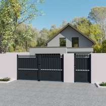 Portail battant Aluminium sur mesure tôle et barreaux anthracite avec son portillon