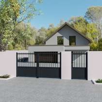Portail battant Aluminium sur mesure tôle et barreaux anthracite avec son portillon