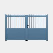 Portail battant Aluminium sur mesure bleu tôle et barreaux