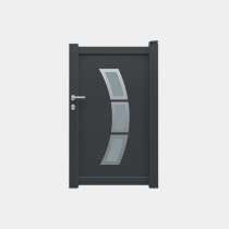 Portillon Aluminium sur mesure gris avec panneau décoratif vitré