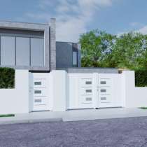 Portillon et portail battant ALU sur mesure avec panneau décoratif vitré RAL9016