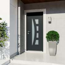 Entrée avec porte PVC Gris 7016 vitrage sablé