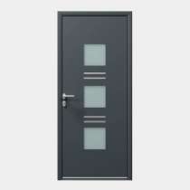 Porte d'entrée ALU vitrage sablé et insert alunox RAL7016