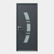 Porte d'entrée ALU vitrage sablé et insert alunox RAL7016