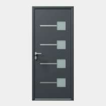 Porte d'entrée ALU vitrage sablé et insert alunox gris 7016