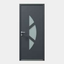 Porte d'entrée ALU vitrage demi lune sablé RAL 7016