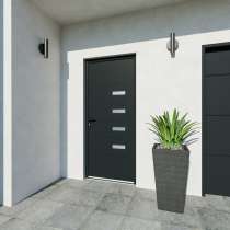 Entrée avec porte Gris 7016 décor vitrage et emboutissage