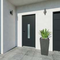 Entrée avec porte gris 7016 décor vitrage et emboutissage