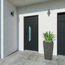 Entrée avec porte gris RAL 7016 décor vitrage et emboutissage