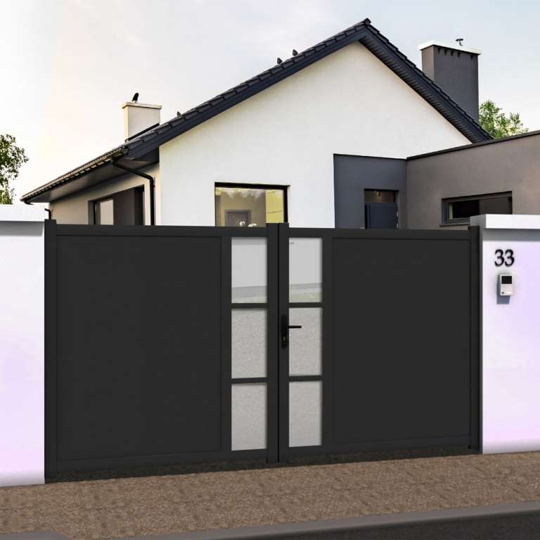 Portail battant droit en ALU avec vitrage gris anthracite