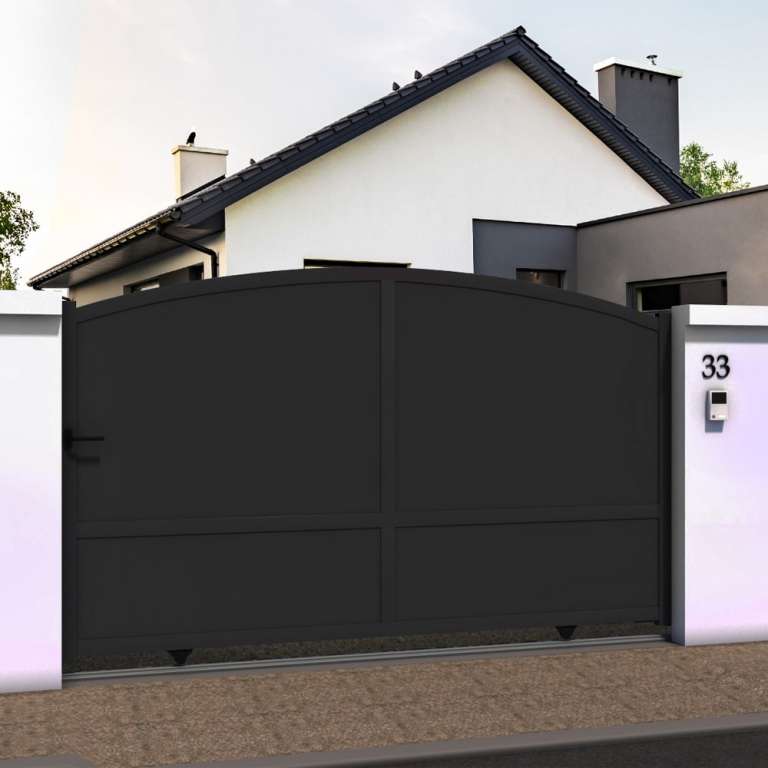 Portail coulissant plein en ALU gris anthracite