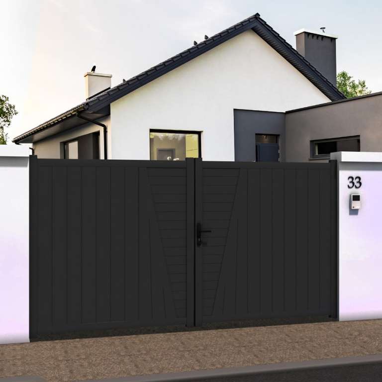 Portail battant droit décor en ALU gris anthracite