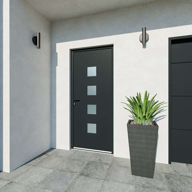 Entrée avec porte RAL 7016 vitrage sablé carré