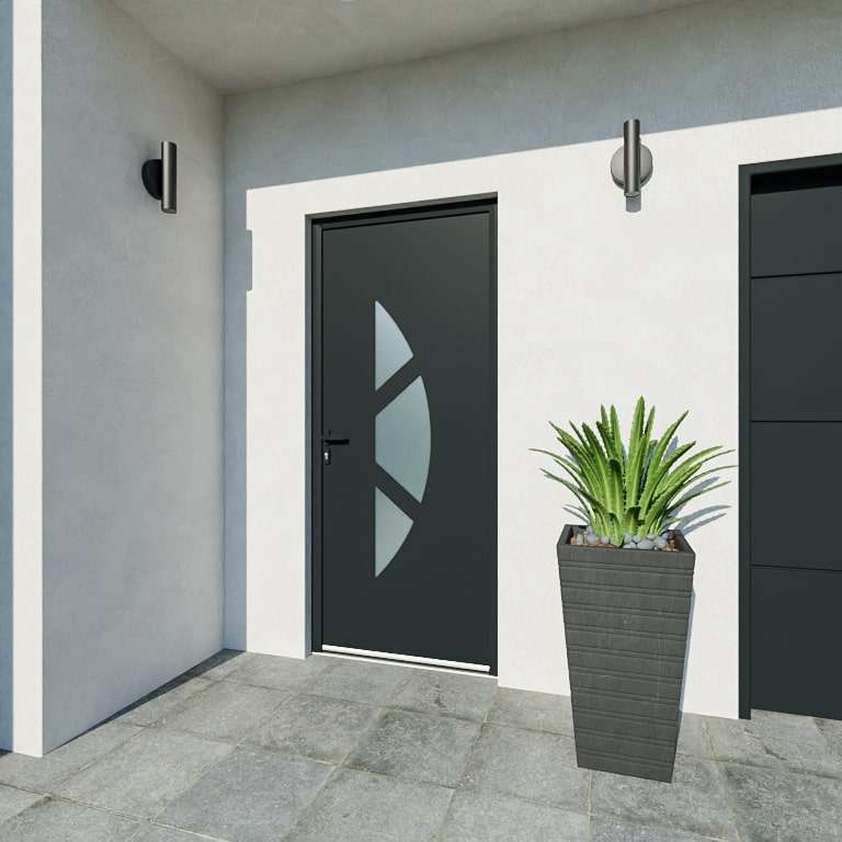 Entrée avec porte gris vitrage sablé demi lune