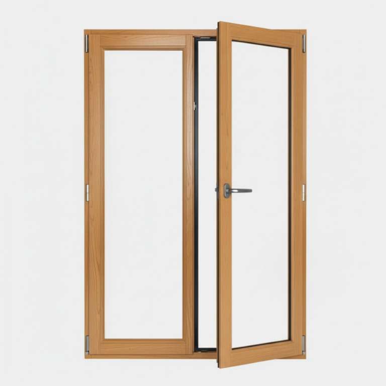 Porte Fenêtre Bois gamme Oxygène 2 vantaux ouverture à la française ouverte