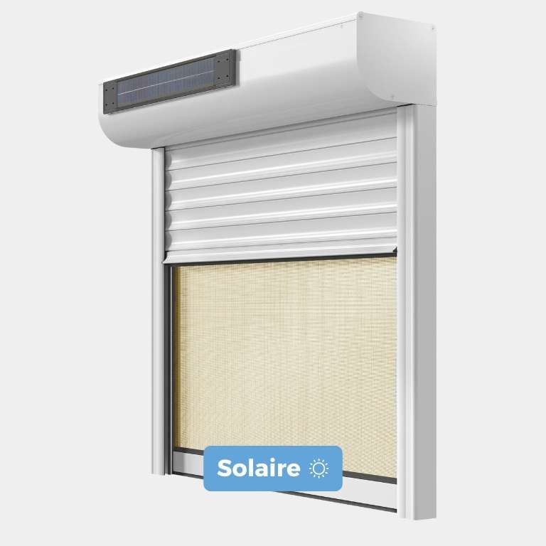 Volet roulant ALU Rénovation motorisation radio solaire avec moustiquaire-store