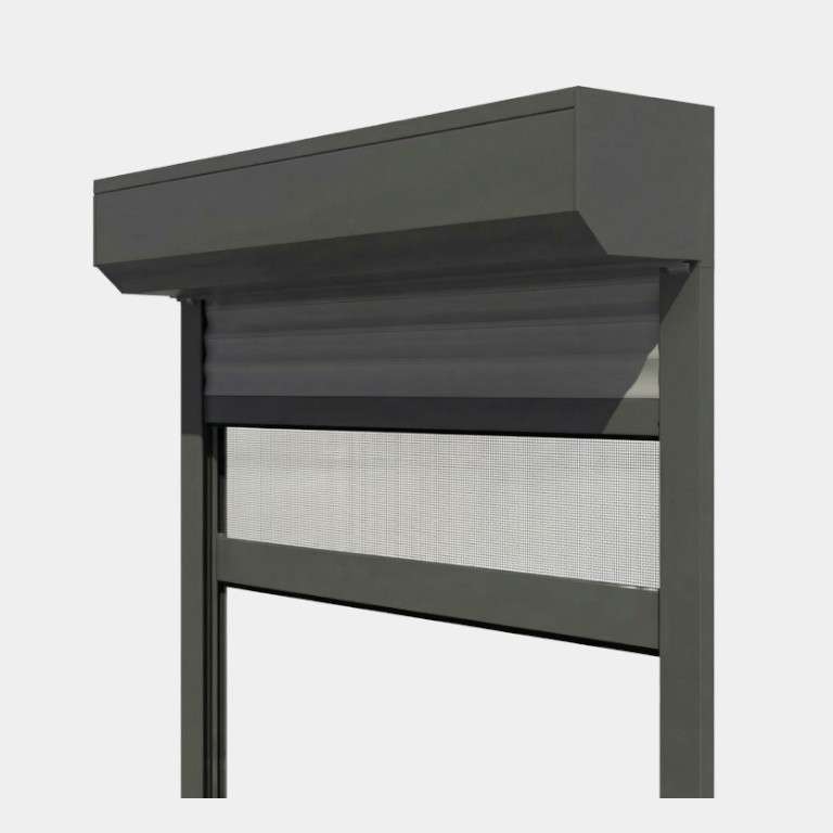 Volet roulant rénovation radio avec moustiquaire intégrée gris anthracite