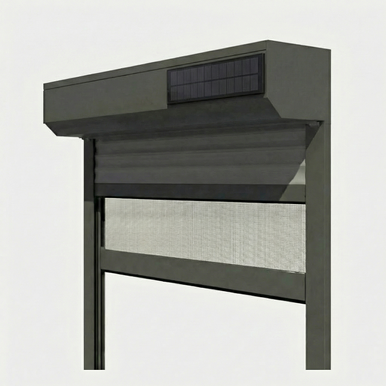Volet roulant rénovation radio solaire avec moustiquaire intégrée gris anthracite