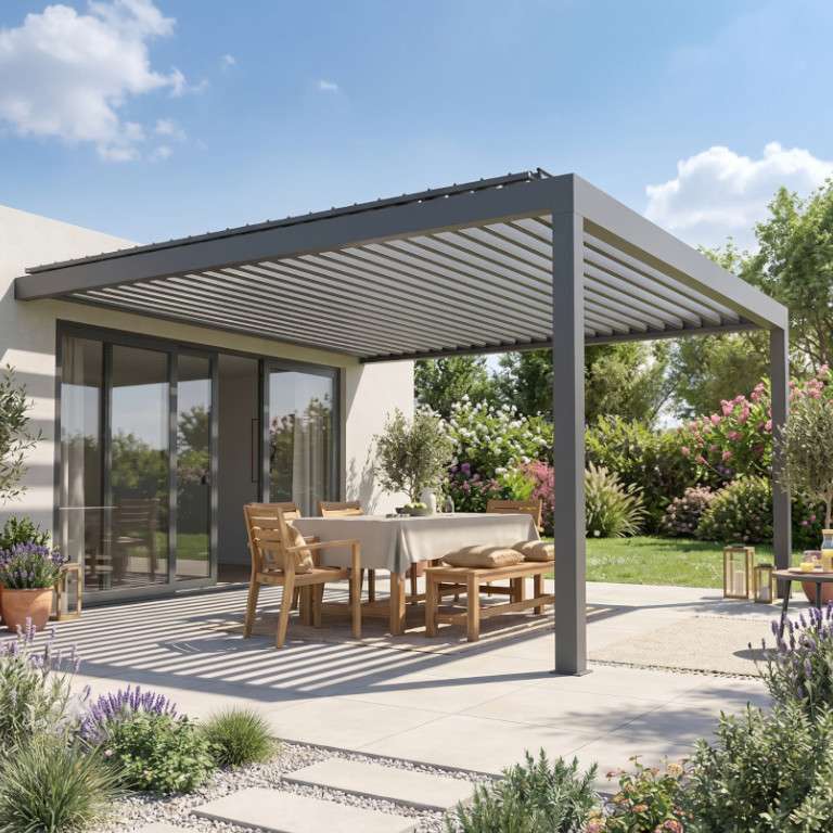 Pergola Bioclimatique appui façade vue terrasse