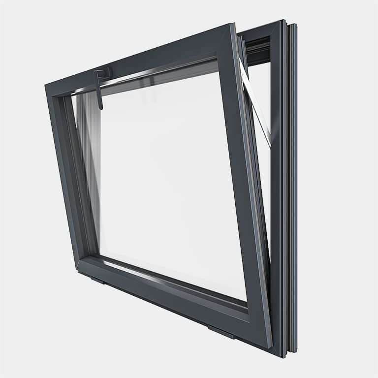 Fenêtre ALU gamme Titans 1 vantail soufflet abattant ouvert