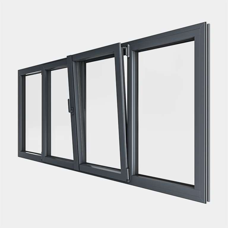 Fenêtre ALU gamme Titans+ 2 vantaux dont 1 oscillo-battant 2 fixes ouvert