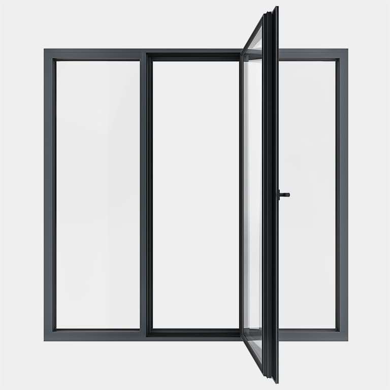 Porte Fenêtre ALU gamme Titans+ 1 vantail à la française 2 fixes ouvert